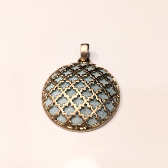 Vintage Jewelry - Vintage Kiam Gold Boho Festival Dome Pendant Pale Blue